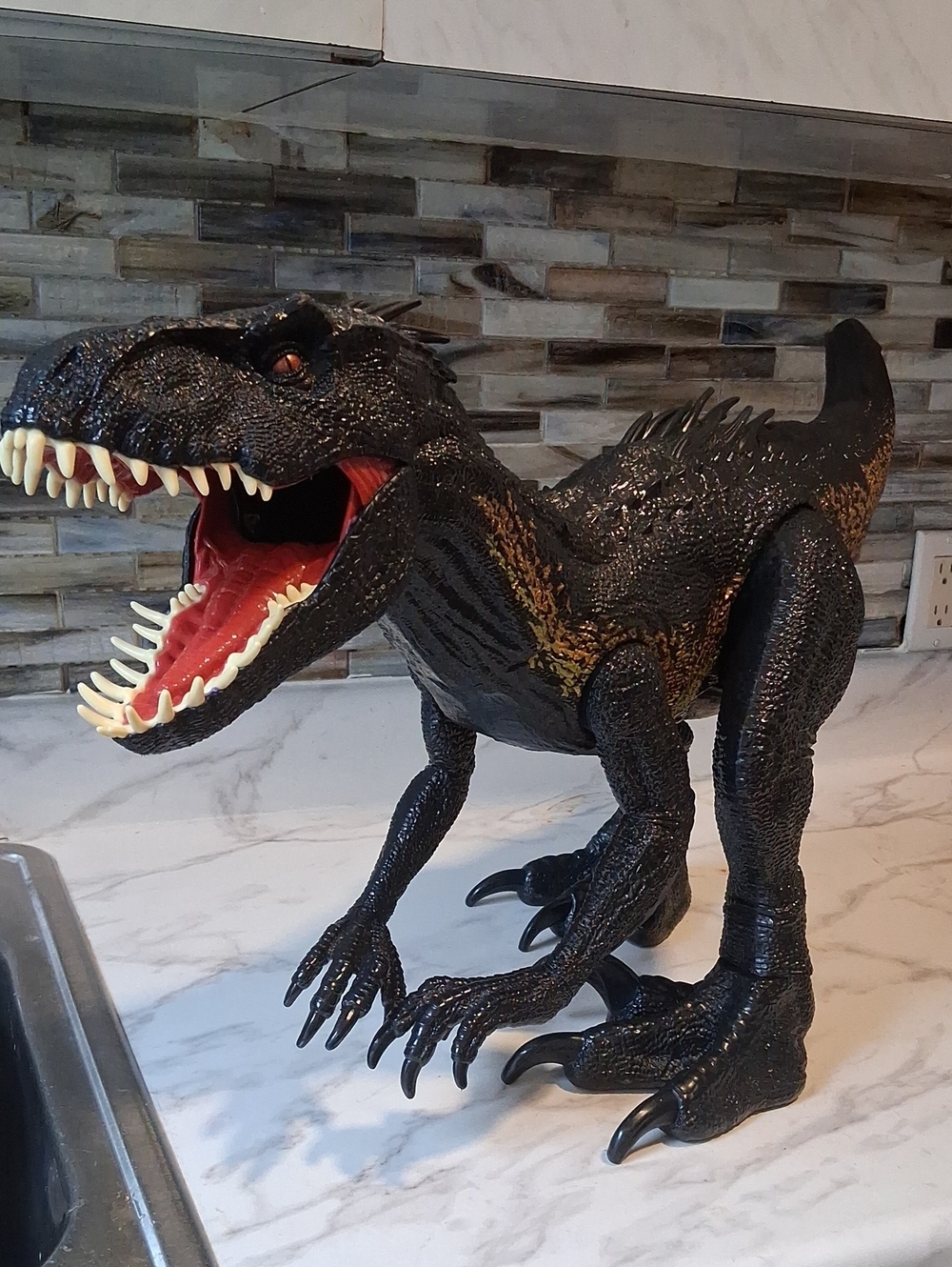 Mattel Black Dinosaur Reptile Figure with Red Mouth and Cream Teeth